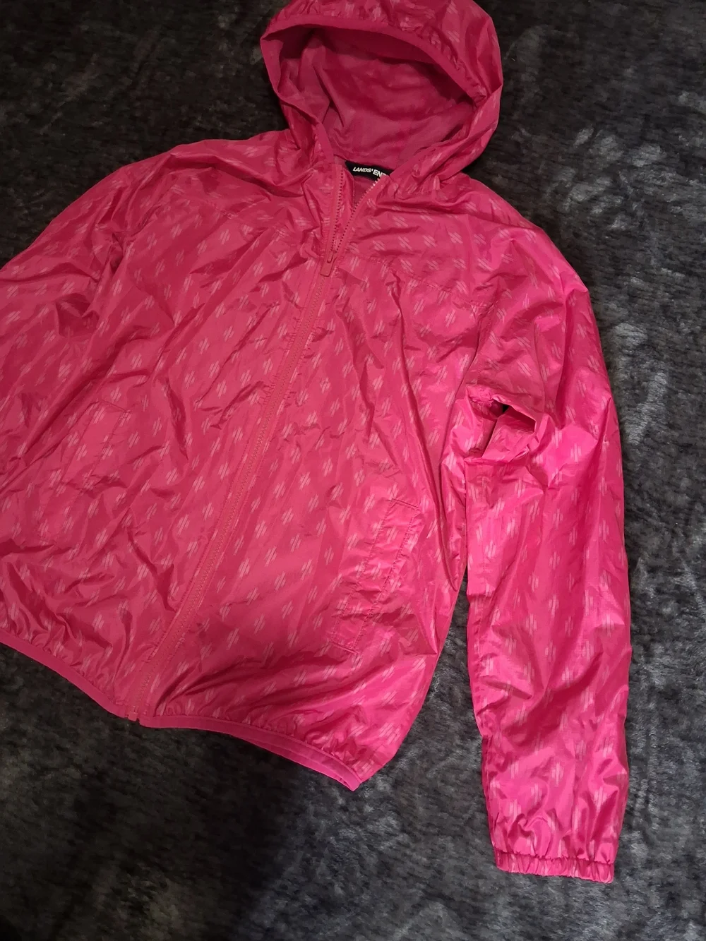 Lands' End Pink Hooded Full Zip Windbreaker Rain Jacket Girls Size L (14-16)